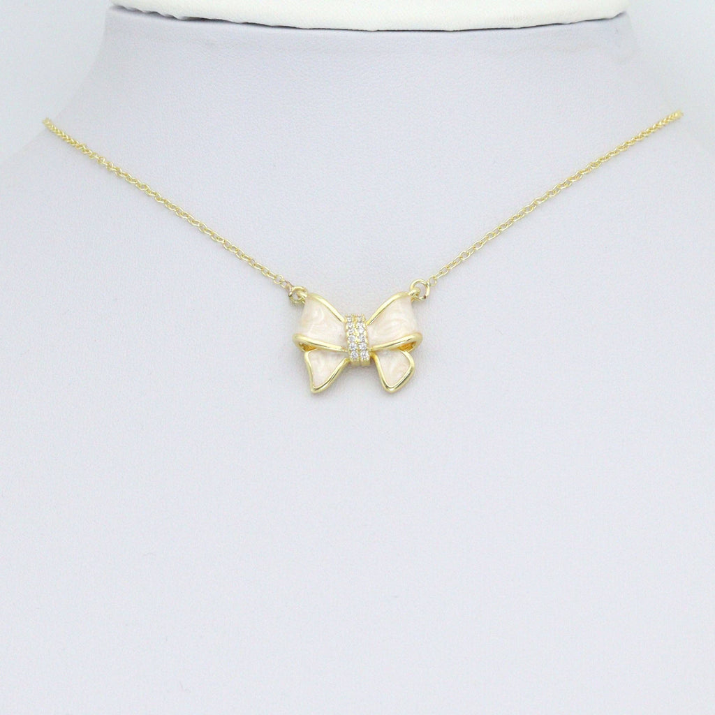 White Enamel Bow Charm Pendant, Sku#LK1206