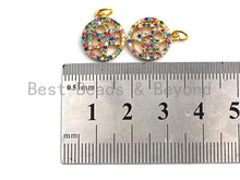 Load image into Gallery viewer, CZ Colorful Micro Pave Round With LOVE Pendant, Round Shaped Pave Pendant, Gold plated, 13x15mm, Sku#F840