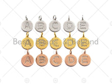 Load image into Gallery viewer, CZ Micro Pave A-Z Capital Letter Coin Pendant/Charm, Pave Initial Charm, Cubic Zirconia Initial Pendant Charm,15x17mm,sku#Z603