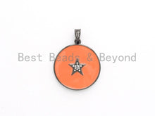 Load image into Gallery viewer, NEW Colorful Enamel Star on Disc Pendant,Cubic Zirconia Pave Pendant, Red/Blue/Pink/Orange/Yellow/White/Green Star Charms, 30*35mm, SKU#F613