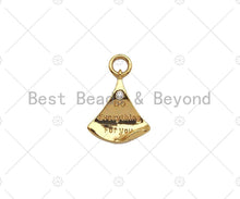 Load image into Gallery viewer, CZ Micro Pave Do Everything For You Word On Fan Shape Pendant,14K Dainty Gold Leaf Charm, Necklace Bracelet Charm,14x16mm,Sku#ZX04