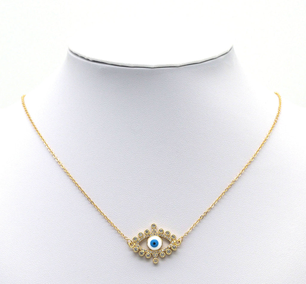 Gold CZ Enamel Evil Eye Connector, Sku#LD329