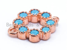 Load image into Gallery viewer, CZ Micro Pave Turquoise Flower Connector Charm, Blue Topaz CZ Pave in Gold,Rose Gold,Black, Charm Findings, 8x12mm, sku#M99