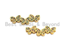 Load image into Gallery viewer, Colorful CZ Micro Pave Three Butterfly Connector/Link, Cz Pave Bracelet Necklace Connector in Gold Finish,14x37mm,sku#M254