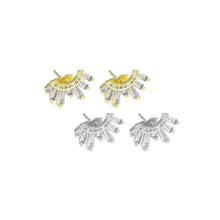Load image into Gallery viewer, Gold Baguette CZ Half Circle Radial Stud Earrings, Sku#LX424c