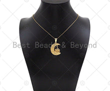 Load image into Gallery viewer, CZ Micro Pave Palace On Cresent Moon Shape Pendant/Charm, Sku#F1358C