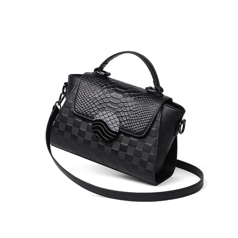 Women's Genuine Leather Commuter Shoulder Bag – Crocodile Pattern, Large Capacity