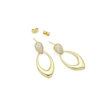 Load image into Gallery viewer, Gold Silver Clear CZ Teardrop Shape Earrings, Sku#A343