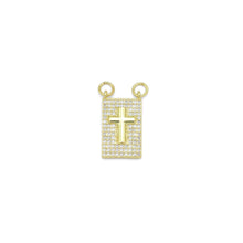 Load image into Gallery viewer, Gold Clear CZ Cross On Rectangle Charm Pendant, Sku#LK988