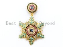 Load image into Gallery viewer, CZ Colorful Micro Pave Snowflake Pendant with Round Paved Bail, CZ Earrings Necklace Pendant Charm, 29x48mm, sku#L102