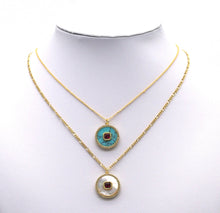 Load image into Gallery viewer, Gold CZ on MOP/Turquoise Round Charm, Sku#L692