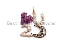 Load image into Gallery viewer, CZ Fuchsia Micro Pave LOVE U To the moon Pendant, CZ Pave love Pendant,Gold/Rose Gold/Silver/Gunmetal, Love Charm, 34x35mm,Sku#F779