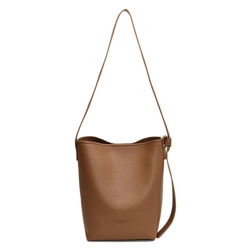 Women's Retro PU Leather Bucket Bag Set - Two-Piece Shoulder Bag with Letter Print