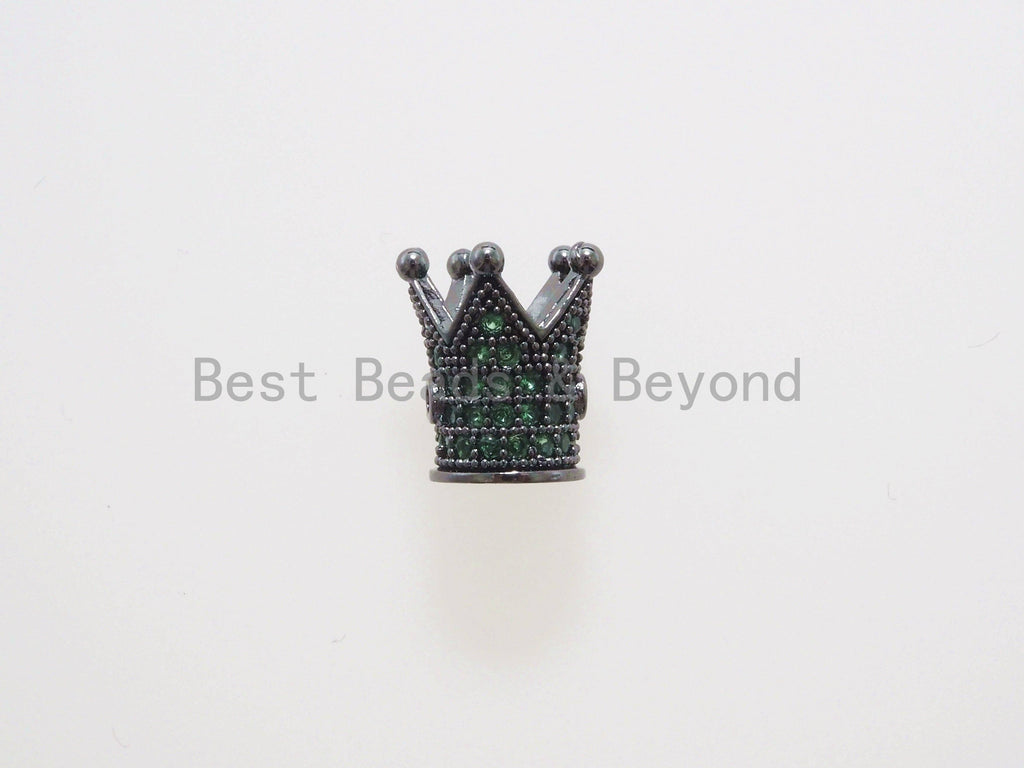 CZ King Crown Green Micro Pave Beads, Cubic Zirconia Crown Space Beads,Men's Women's Jewelry Making, 10x8mm, Sku#G404