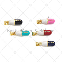 Load image into Gallery viewer, Enamel Colorful Pill Shape Pendant Charm,Peace Word Pink Turquoise Black Cobalt Red Enamel Jewelry,6x17mm,Sku#LK281