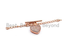 Load image into Gallery viewer, 1set, CZ Micro Pave Heart Shaped Toggle Clasp, CZ Pave Gold,Silver,Black,Rose Gold Toggle Clasp for Jewelry Making, 13mm, sku#AA2