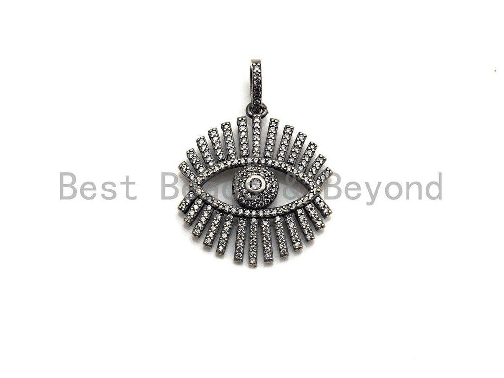 CZ Micro Pave Sparkly Eyelash Shape Pendant, Antique Silver Tone, Cubic Zirconia Pave Pendant, 27x30mm,sku#X131