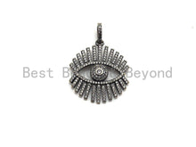 Load image into Gallery viewer, CZ Micro Pave Sparkly Eyelash Shape Pendant, Antique Silver Tone, Cubic Zirconia Pave Pendant, 27x30mm,sku#X131