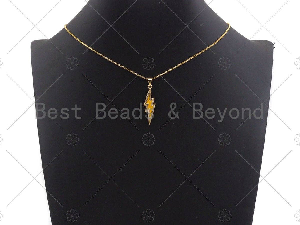 CZ Enamel Lightning Bolt Charm, Gold Finish Enamel CZ Pave lightning Sign Pendant, Pave Lightning Bolt Charm, 10x37mm, sku#LK116