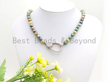 Load image into Gallery viewer, Gorgeous Agate Attachment Necklace with Large CZ Pave Silver clasp, 18 long, 8mm/10mm beads size, sku#D43