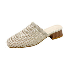 Load image into Gallery viewer, Women's Woven Square Toe Sandals - Casual Summer Flats with Synthetic Leather Upper