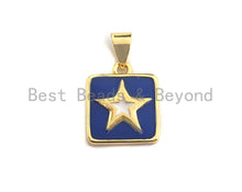 Load image into Gallery viewer, Enamel Colored Star on Square Pendant, CZ Micro Pave Oil Drop Square pendant, Enamel Jewelry,13x15mm,sku#F941