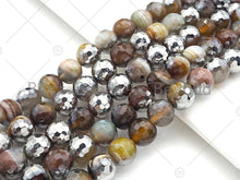 Load image into Gallery viewer, Natural Half Silver Plated Brown Agate Beads, 8mm/10mm/12mm Round Faceted Brown Green Beads, 15.5 Full Strand, sku# UA124