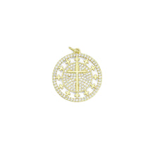 Load image into Gallery viewer, Clear CZ Gold Cross On Round Charm Pendant, Sku#L727