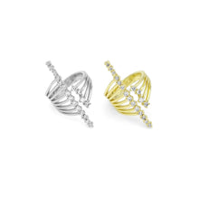 Load image into Gallery viewer, Gold Silver CZ Gold Long Bar Wrap Ring, Sku#A140