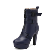 Load image into Gallery viewer, Women's Mid-Calf Chunky Heel Boots | Round Toe PU Leather Block Heel
