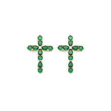 Load image into Gallery viewer, Green Teardrop CZ Gold Cross Charm, Sku#LX356