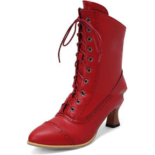 Load image into Gallery viewer, Women's Vintage Renaissance Lace-Up Ankle Boots - Low Heel Booties with Side Zipper