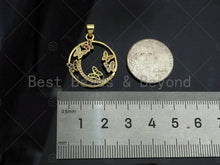 Load image into Gallery viewer, Gold Fillled Colorful CZ Micro Pave Butterfly On Round Ring Shape Pendant, 18K Gold Filled Charm, Necklace Bracelet Pendant,22x26mm,Sku#LD97