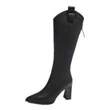 Load image into Gallery viewer, Women's Knee-High Heeled Boots with Back Zipper - Plush Lined Chunky Heel Winter Boots