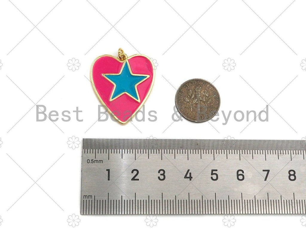 Enamel Colorful Star On Heart Shape Pendant, Enamel Jewelry,Sku#L486
