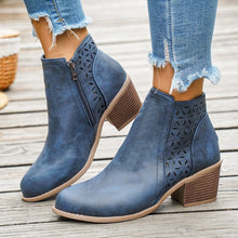 Load image into Gallery viewer, Women's Chunky Heel Pointed Toe Cutout Ankle Boots | British Style Side Zipper Booties | Sarah Express