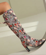 Load image into Gallery viewer, Floral Patchwork Bowknot Over-the-Knee Boots