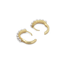 Load image into Gallery viewer, CZ Gold Silver Pearl Hoop Earrings, Sku#B361