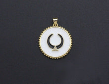 Load image into Gallery viewer, Enamel Horn on Round Disc Cpin Pendant,CZ Micro Pave Oil Drop Horn pendant,Enamel pendant,Enamel Jewelry, 24x27mm, sku#F1045
