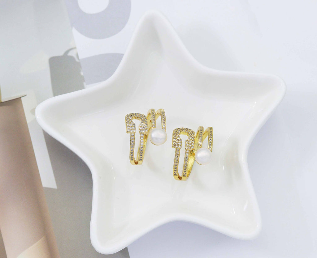 CZ Mother of Pearl and Paperclips Open Ring, Sku#LD242