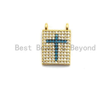 Load image into Gallery viewer, CZ Micro Pave Rectangle With Cross Pendant/Charm, Cz Blue Fuchsia Black Green Cross Rectangle Pave Pendant,11x16mm, sku#F681
