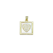 Load image into Gallery viewer, Gold Clear CZ Heart On Square Mother of Pearl Charm Pendant, Sku#LK990