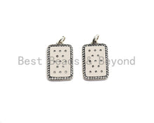 Load image into Gallery viewer, CZ Micro Pave Flat Rectangle Pendant, Antique Silver Tone, Clear Cubic Zirconia Big Pave Charm Pendant, 13x22mm,sku#F1015C