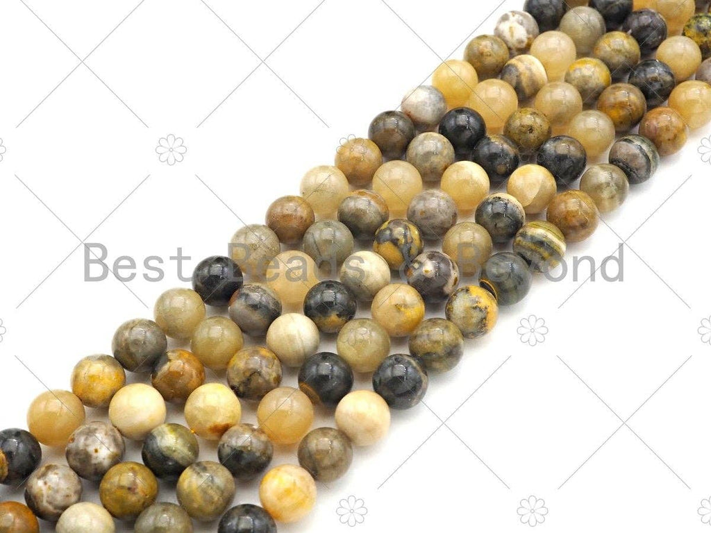 Quality Genuine Bumblebee Jasper Round Smooth Beads, 6mm/8mm/10mm/12mm Orange Yellow Black Matrix Beads, 15.5'' Full Strand, Sku#U1142