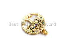 Load image into Gallery viewer, CZ Colorful Micro Pave Round With Tree Pendant, Tree Pave Pendant/Charm, Gold plated, 14x16mm, Sku#F759