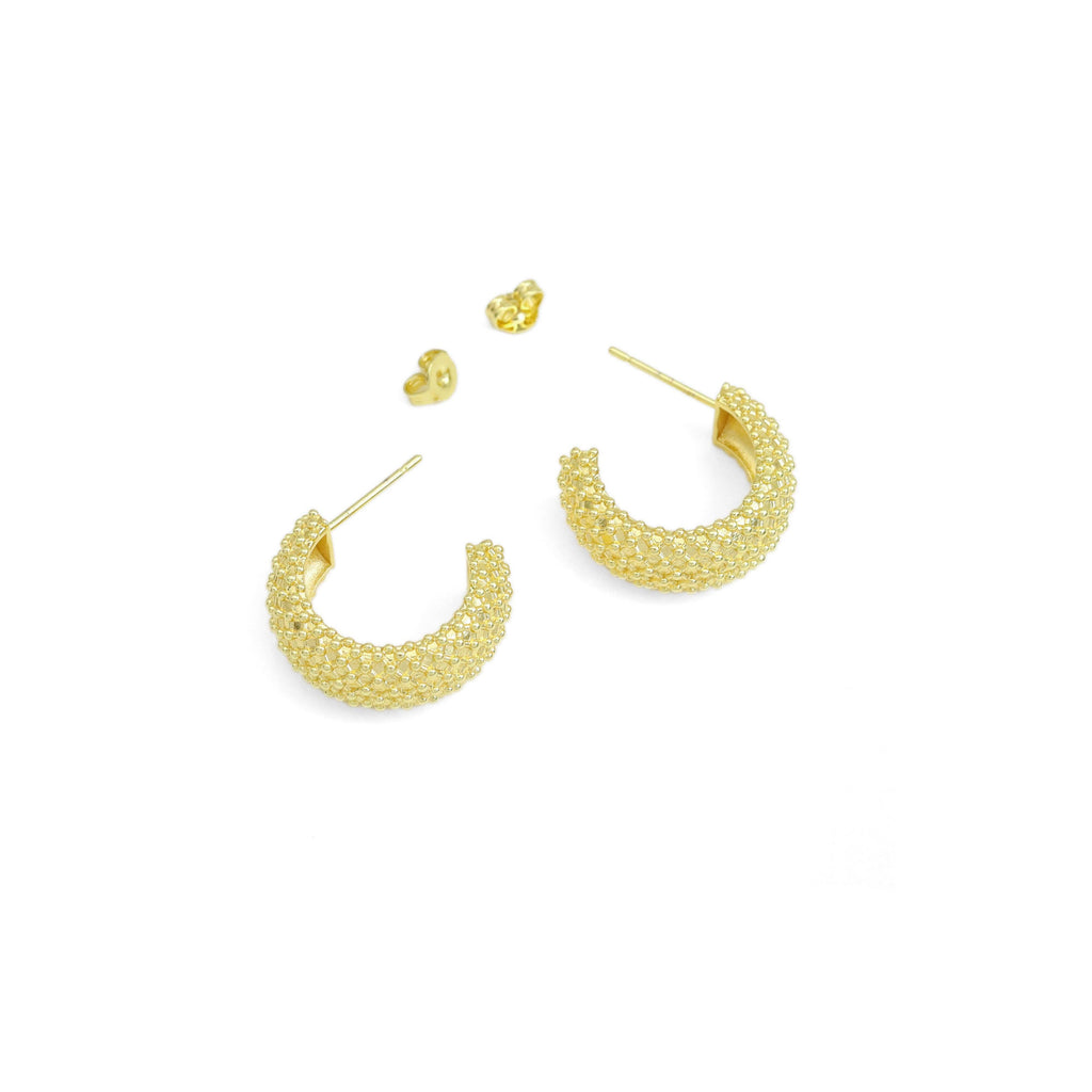 Gold Silver Diamond Patten Thick Huggie Earrings, Sku#A204