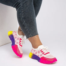 Load image into Gallery viewer, Women's Rainbow Sole Color-Block Woven Athletic Sneakers | Breathable Flat Lace-Up Low-Top