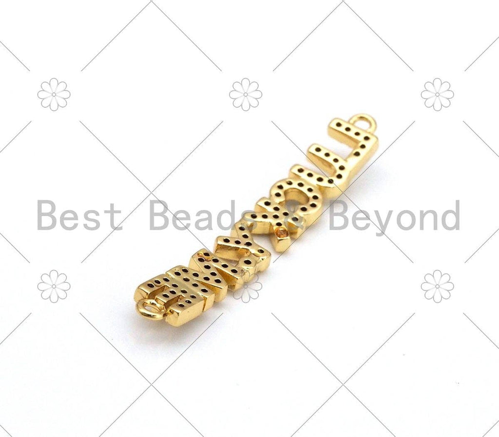 CZ Micro Pave Lucky Me Word Connector, 18K Gold Filled Link Connector, Necklace Bracelet Connector, 6x43mm,sku#LK450
