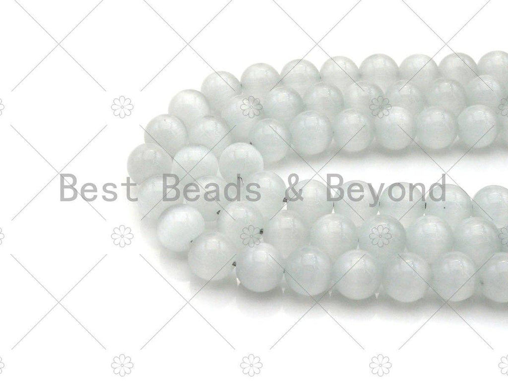 Cat's Eye Yellow/White Round Beads, 6mm/8mm/10mm/12mm Smooth