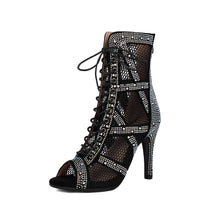 Load image into Gallery viewer, Women's Sparkling Rhinestone Mesh High Heels – Satin Dance &amp; Evening Shoes